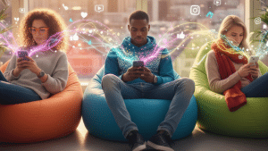 people sitting on bean bags scrolling Instagram on their mobile devices